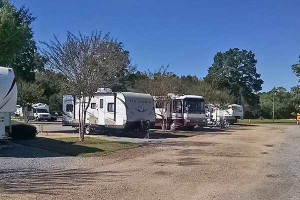 A view from the front of our row at Capital City RV Park in Mongtomery AL
