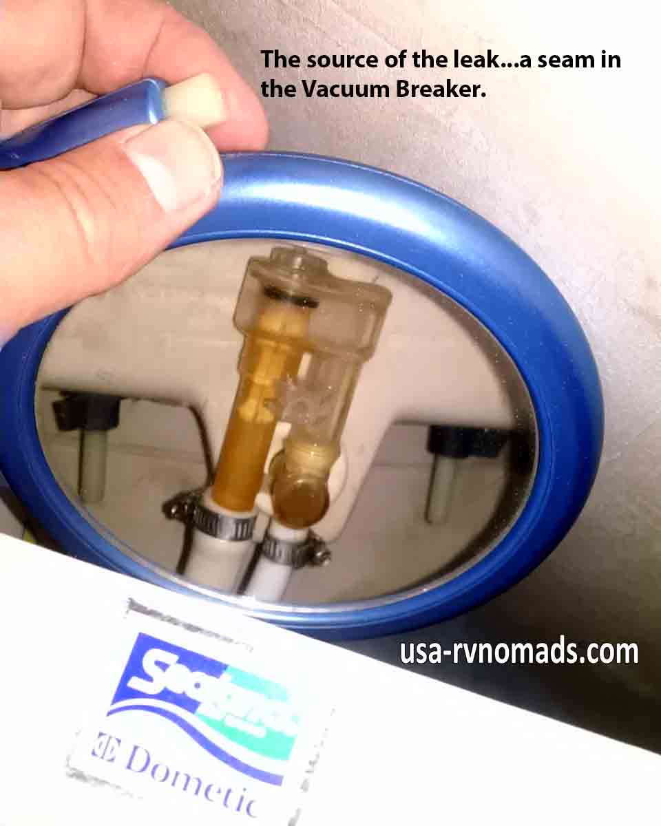 Replacing the vacuum breaker is a fairly simple DIY RV toilet repair.