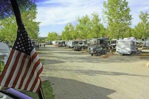 A daytime view of Spanish Trail RV Park in Moab, Utah.