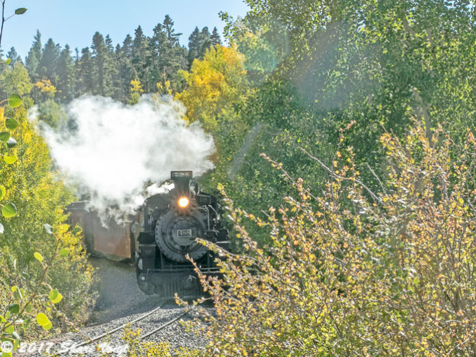 The Cumbres & Toltec steam engine pulls into Sublette Station.