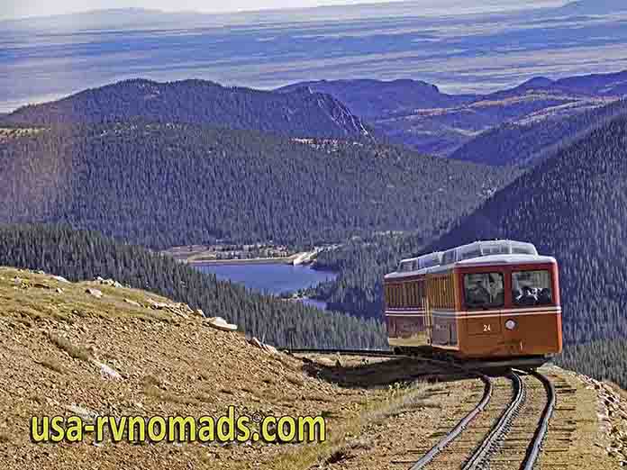 The Pikes Peak Cog Railway is yet another way to take a train ride through the Rockies.