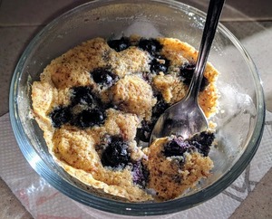 This blueberry microwave mug muffin makes for a very easy RV breakfast.